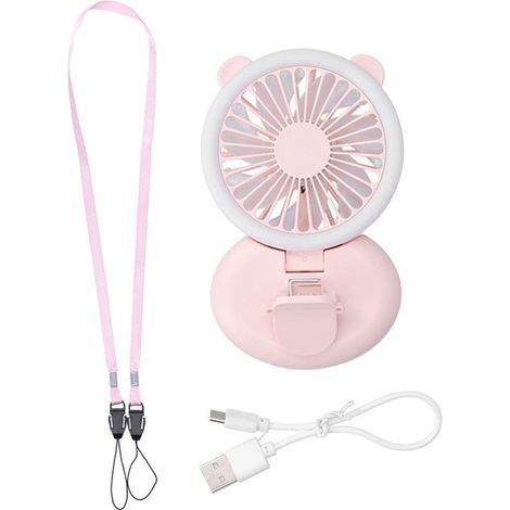 Mini-Tragbarer Clip-Ventilator mit faltbarem USB-Anschluss, 3 Geschwindigkeitsstufen und Nackenband (Pink) (1/4)
