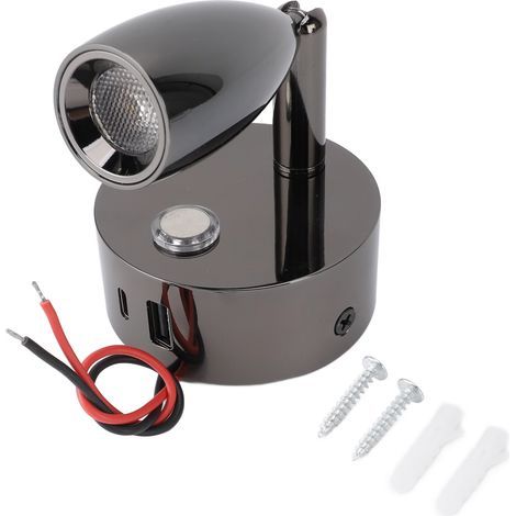 RV Reading Lamp, USB Port, Matte Finish, 3 Colors, Adjustable Temperature, Touch Switch, Wall Sconce, DC12-24V, Black Plated (1/5)