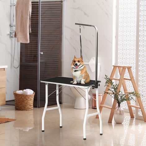 Mesa de peluquería para mascotas regulable con correa, plegable, negra OKMYHOME (1/5)