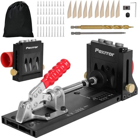 Kit de Gabarit de Percage, Dispositif de Perçage à 15 Degrés de Vis de Poche en Aluminium, Gabarit de Trou de Poche pour Menuisiers Professionnels et Les Amateurs de Bricolage
