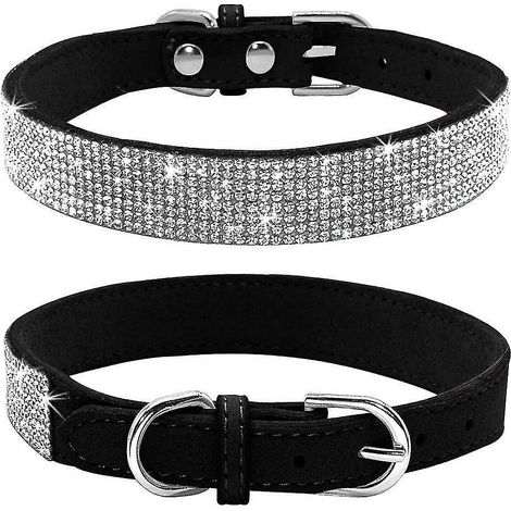 Collier pour chien en strass, mignon et scintillant, en cuir suédé doux orné de strass et de cristaux (XS, noir) - S - noir (1/5)