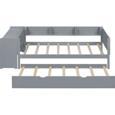 Kinderbett 90 x 200 cm grau mit Ausziehbett, Schreibtisch und 3 Regalen MODENUIT (1/5)