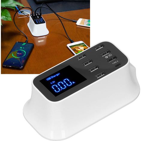 Intelligentes LED-Multiport-Industrie-Elektronikprüfgerät, 8 USB-Anschlüsse, LCD-Adapter, AC 100–240 V, europäischer Standard (1/5)