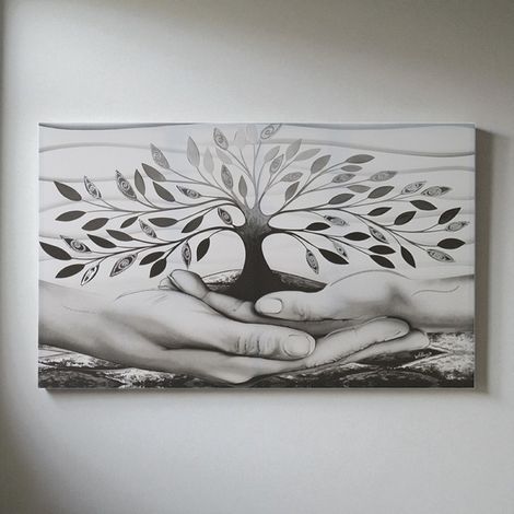 Quadro tela moderno 80x160 cm Albero Della Vita con dettagli in argento