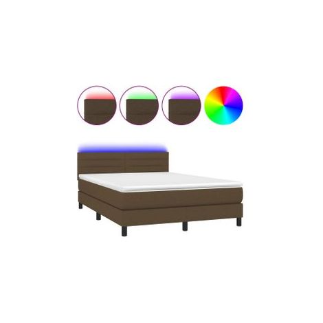 Sommier à lattes de lit matelas et LED Marron foncé 140x200 (1/5)
