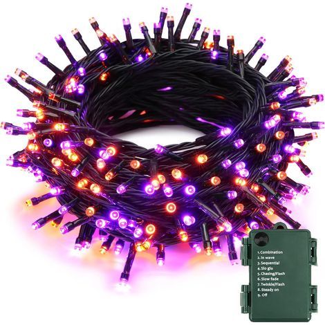 BrizLabs Guirlande Halloween Orange Pourpre, 20M 200 LED Guirlande Lumineuse Sapin de Noël à Piles Imperméable 8 Modes Lumières Intérieur Décoration pour Automne Action de Grâces Jardin Terrasse Cour (1/5)