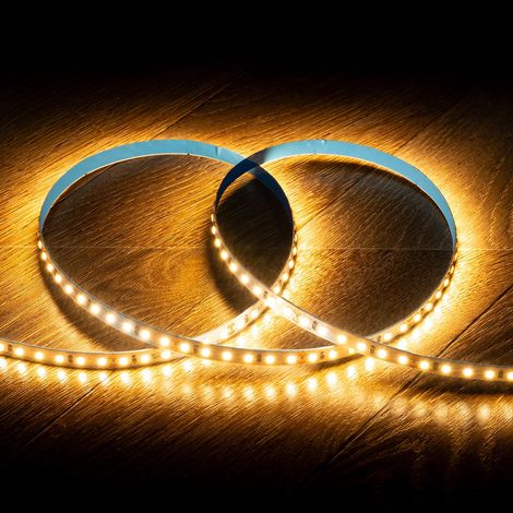 Tira LED 24V SMD 120 LED/m Bobina 20m 10W/m 1100lm/m Ancho 8mm Corte 5cm IP20 2700K Blanco Cálido (1/4)