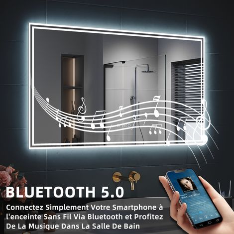 Miroir LED Salle de Bain Bluetooth 120x70cm - Miroir Lumineux avec Anti-buée, Affichage de l'Heure et Température,trois températures de couleur