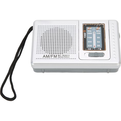 Radio AM FM Portable avec Haut-parleur Intégré, Piles Incluses, Voyage et Extérieur, Couleur Gris Argenté (1/5)