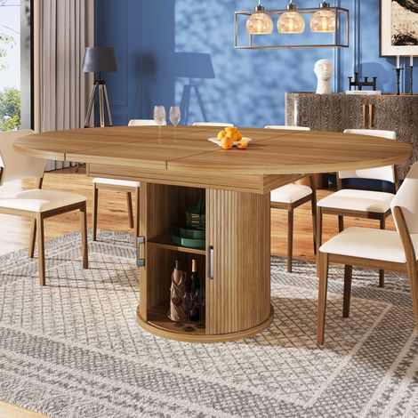table repas extensible ronde 118 158 cm MDF noyer salon OKMYHOME (1/5)