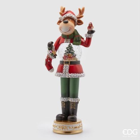 EDG Enzo De Gasperi Sferacqua Renna Natale con Led H 50 Cm D 13 Cm Green Red