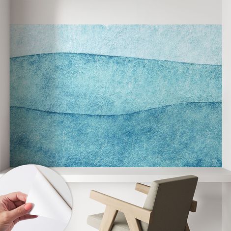 Papier peint adhésif avec colle pour décoration moderne de salon chambre à coucher cuisine et bureau Facile Vagues bleues 104x70 cm (1/5)