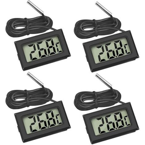 4X Thermomètre Numérique Lcd Moniteur De Température Avec Sonde Externe Pour Réfrigérateur Congélateur Réfrigérateur Aquarium (4X Noir)