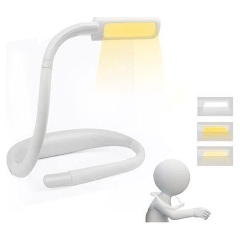 FENOPLASTICAL Wiederaufladbare Nackenleselampe, LED-Leselicht, Leselampe fürs Bett, Helligkeit einstellbar, 3 Farben, flexibler Arm, zum Stricken und Reparieren, Weiß (1/5)