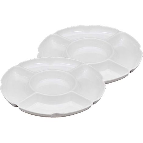 Runde, unterteilte Snack-Servierplatte, 2 Stück, weiß, 5 Fächer (1/5)