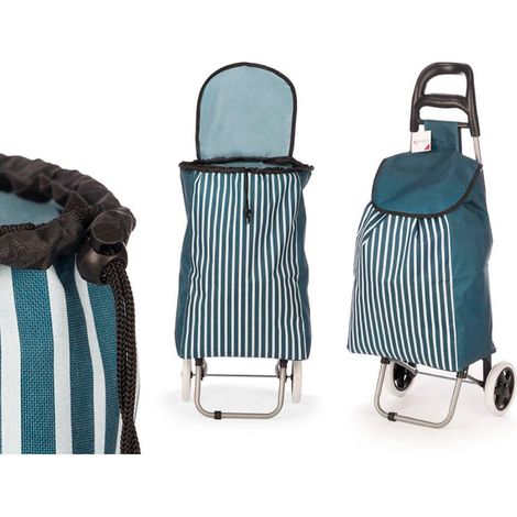 KINVARA carro compra 2 ruedas rayas azul 8x88x35 cm , Carro de la compra de 2 ruedas con diseño de rayas azul 38 x 88 x 35 cm, una opción práctica y cómoda para transportar la comp (1/3)