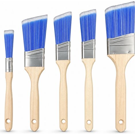 Set of 5 blue angled paint brushes for finishing (1/5)