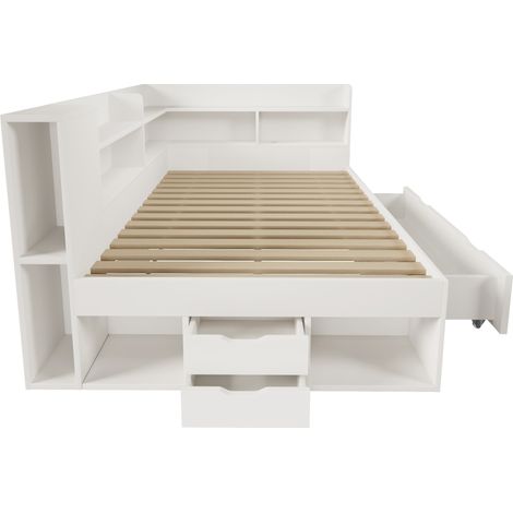 Letto daybed 140x200 cm bianco in legno ingegnerizzato con LED, USB, Type-C e contenitore (1/5)