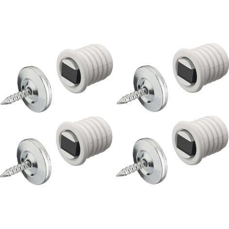 Cyclingcolors – Lot de 4 loqueteaux magnétiques blancs ronds à visser – Acier pour meubles en bois – Contre pièce aimantée pour placard et armoire