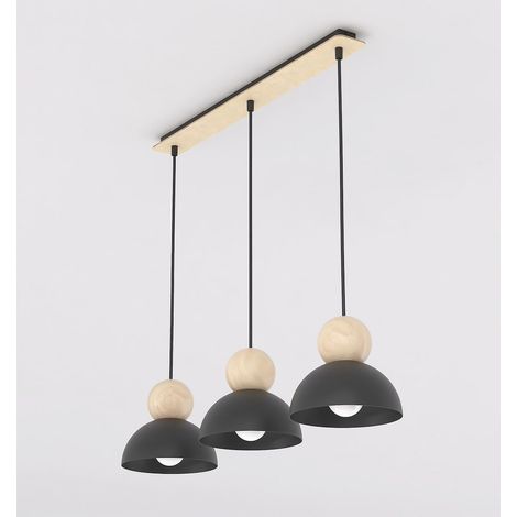 Lampada a sospensione KAKI in acciaio nero e legno