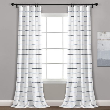 Lot de 2 Rideaux à Rayures ombrées, 101,6 cm de Large x 213,4 cm de Long, Bleu Marine, Coton recyclé/Polyester avec Passe-Tringle, Bureau à Domicile, Ferme (1/5)