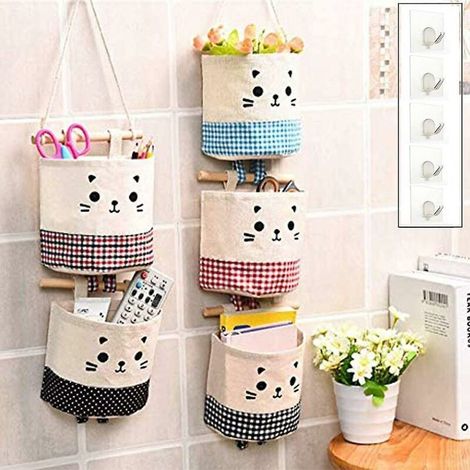 VURAHOME - 5 Pcs Beau sac de rangement suspendu, imperméable à l’eau en coton Jute Panier De rangement, Sacs organisateur pour chambre salle de bain cuisine (1/2)