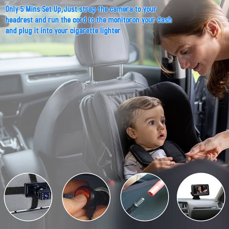 Miroir de voiture pour bébé, caméra 1080P avec écran IPS de 4.3 pouces, Vision nocturne, grand Angle de vue réglable pour nourrissons, enfants et animaux de compagnie (1/5)