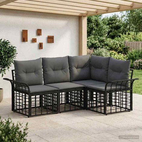 vidaXL  Outdoor Sofa Set  4 pcs Black and Dark Grey Poly Rattan