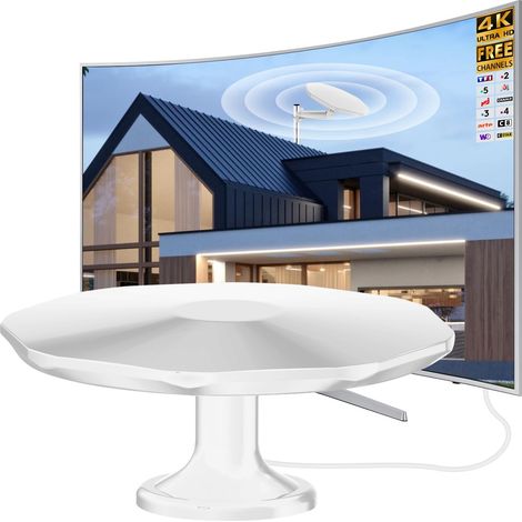 Antenne TV Extérieure Puissante, Antenne TV Exterieure Réception 360°Longue Portée 600km, Antenne TNT Exterieur TNT HD 4K DVB-T/T2, Antenne Camping Car pour Canaux Locaux, Câble Coaxial de 32.8 ft (1/5)