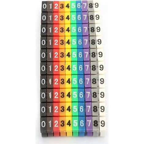 Digitale Nummerierung für Kabelröhrchen, Kabelmarkierung, farbig (100 Stück, 4 mm²)