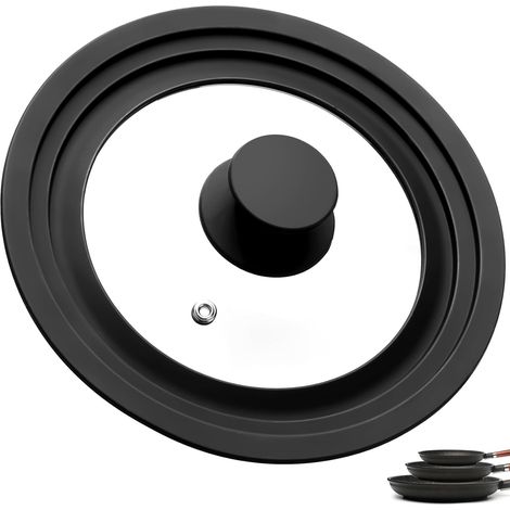 Universal Black Glass Lid Saucepan Lid 16 cm 18 cm 20 cm Lids for Pots and Pans with Steam Hole, Heat Resistant Silicone Rim and Knob (1/5)