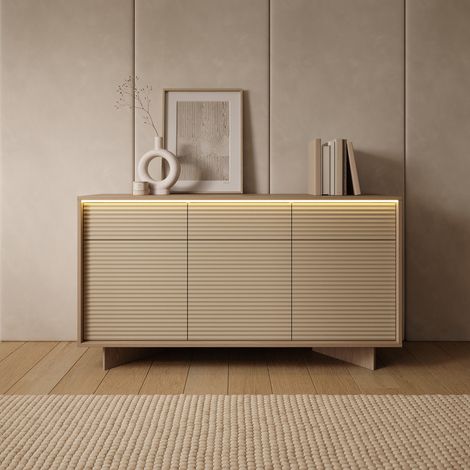 Credenza Hatareta, Madia 3 Cassetti, 3 Ripiani, Apertura Battente, Scorrevole, 154x40x84h cm Marrone Rovere (1/5)