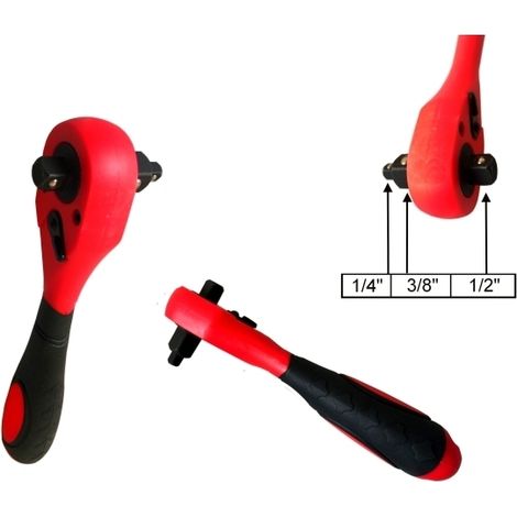 Cricchetto reversibile universale 3 in 1 mini per bussole 1/4 - 3/8 - 1/2
