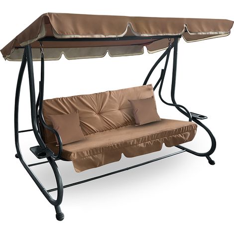 Aga Gartenschaukel 2in1 GRANDLUX  Gartenschaukel 3-Sitzer Gartenliege,Schaukel,Gartenbank bis 250 Kg, Hellbraun