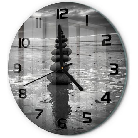 Horloge Murale Ronde Design Original Verre Silencieuse Déco Maison Pierres en équilibre fi 30 cm (1/5)