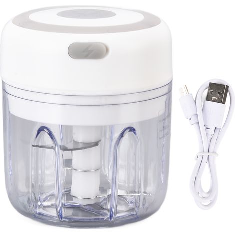 Tragbarer elektrischer Zerkleinerer 250 ml – Zerkleinert Ingwer und Knoblauch, 3 Klingen, USB-aufladbar, kabellos, weiß (1/5)