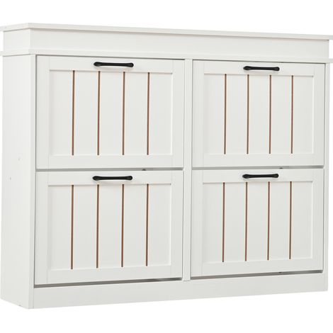 Scarpiera stretta in MDF bianco con 4 ante a ribalta e 8 scomparti, 105 x 24 x 83 cm (1/5)