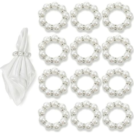 Set di 12 anelli portatovaglioli con perle, anelli portatovaglioli con perline, decorazioni per la tavola, set di anelli portatovaglioli con perle bianche, adatti per matrimoni, cene formali, feste, b