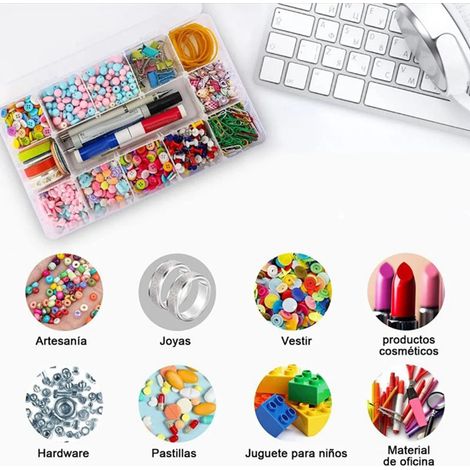 Grande boîte à bijoux épaisse à couvercle, 15 compartiments, boîte de rangement de bureau amovible, boîte de rangement en plastique, boîte à outils (1/5)