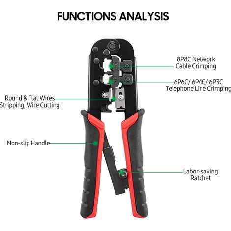Outil de sertissage à cliquet 3 en 1 pince à sertir multifonction coupe-dénudeur, ligne réseau 8P 6P dénudage de câble téléphonique coupe main d'électricien (1/5)