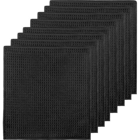 Panni lavabili, neri, 8 pezzi, panni in microfibra a nido d'ape, 20 x 20 cm, panni riutilizzabili per la pulizia di cucina, casa, auto, vetro (1/5)