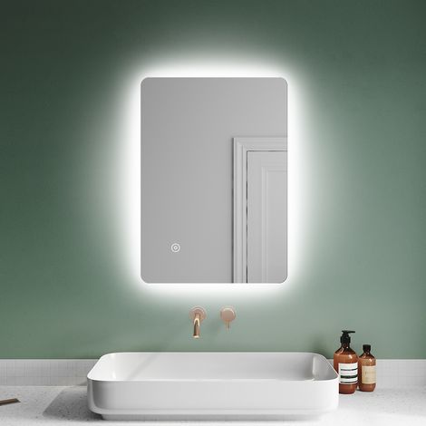 SONNI Badspiegel Lichtspiegel LED Spiegel Kupfer/bleifreie Wandspiegel mit Touch-Schalter 70 x 50cm kaltweiß IP44 energiesparend (1/5)