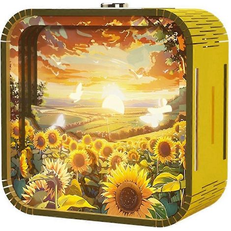 Veilleuse tactile en bois à monter soi-même, style stéréo, avec motif dessin animé, idéale pour créer une ambiance lumineuse. Cadeau parfait pour la fin des études. Tournesol. (1/5)