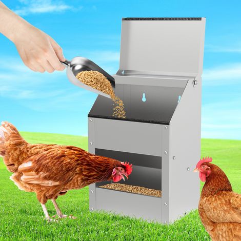 Jiubiaz Mangiatoia per polli in acciaio zincato, capacità 5 kg, per polli e pollame, da terra o fissaggio a parete, soluzione per alimentazione quotidiana (1/5)