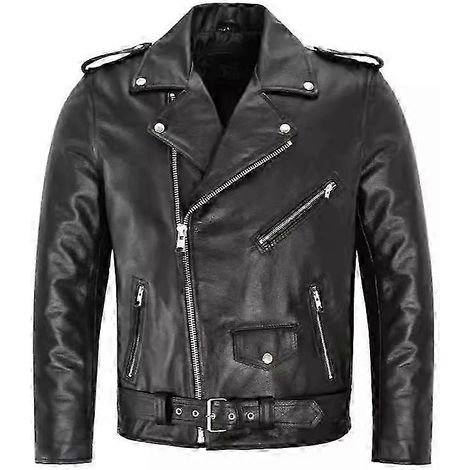blouson de motard en cuir noir pour homme
