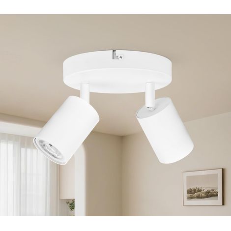 2 Adjustable LED Spotlights, GU10 Ceiling Spotlights, White Spot Light, Ramp Spot Light, Round Spotlight for Kitchen, Living Room, Bedroom (No Bulb) (1/5)
