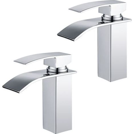 Lot de 2 Robinets Lavabo Cascade Chromé Acier Inoxydable 304 Mitigeur Mono-trou Design Moderne Salle de Bain (1/5)