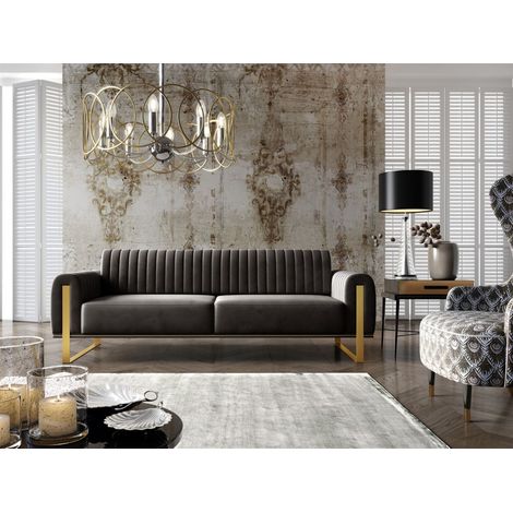 Sofa Designersofa VALERIE 3-Sitzer in Stoff Elisa Velvet Schwarz (1/5)