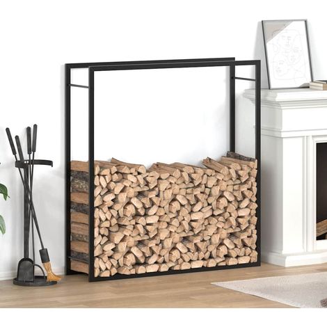 vidaXL Portalegna Nero Opaco 110x28x116 cm in Acciaio