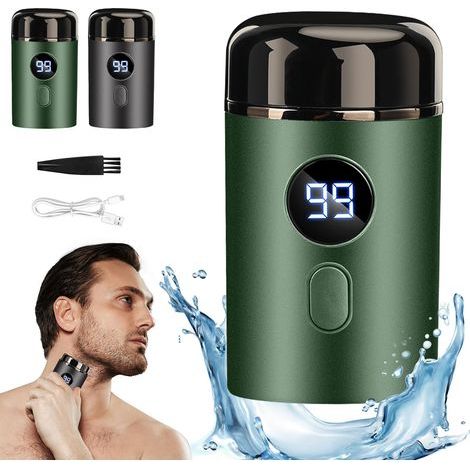 Mini rasoir électrique portable - mini rasoir, mini rasoir électrique rechargeable par USB et étanche pour hommes - idéal pour les voyages - 2 pièces (vert-gris) (1/5)